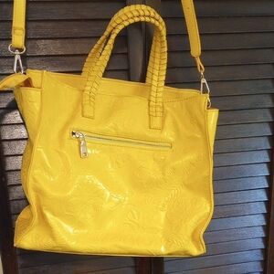 Yellow Embossed Leather Tote Bag